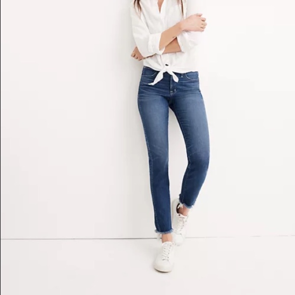 Madewell slim straight jeans with raw hem